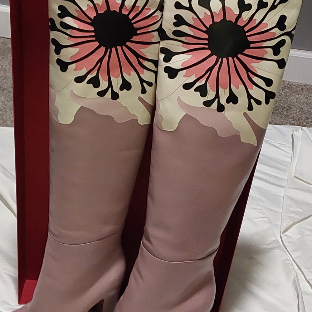 Valentino Garavani Pink and Cream Over the Knee Boots - worn once